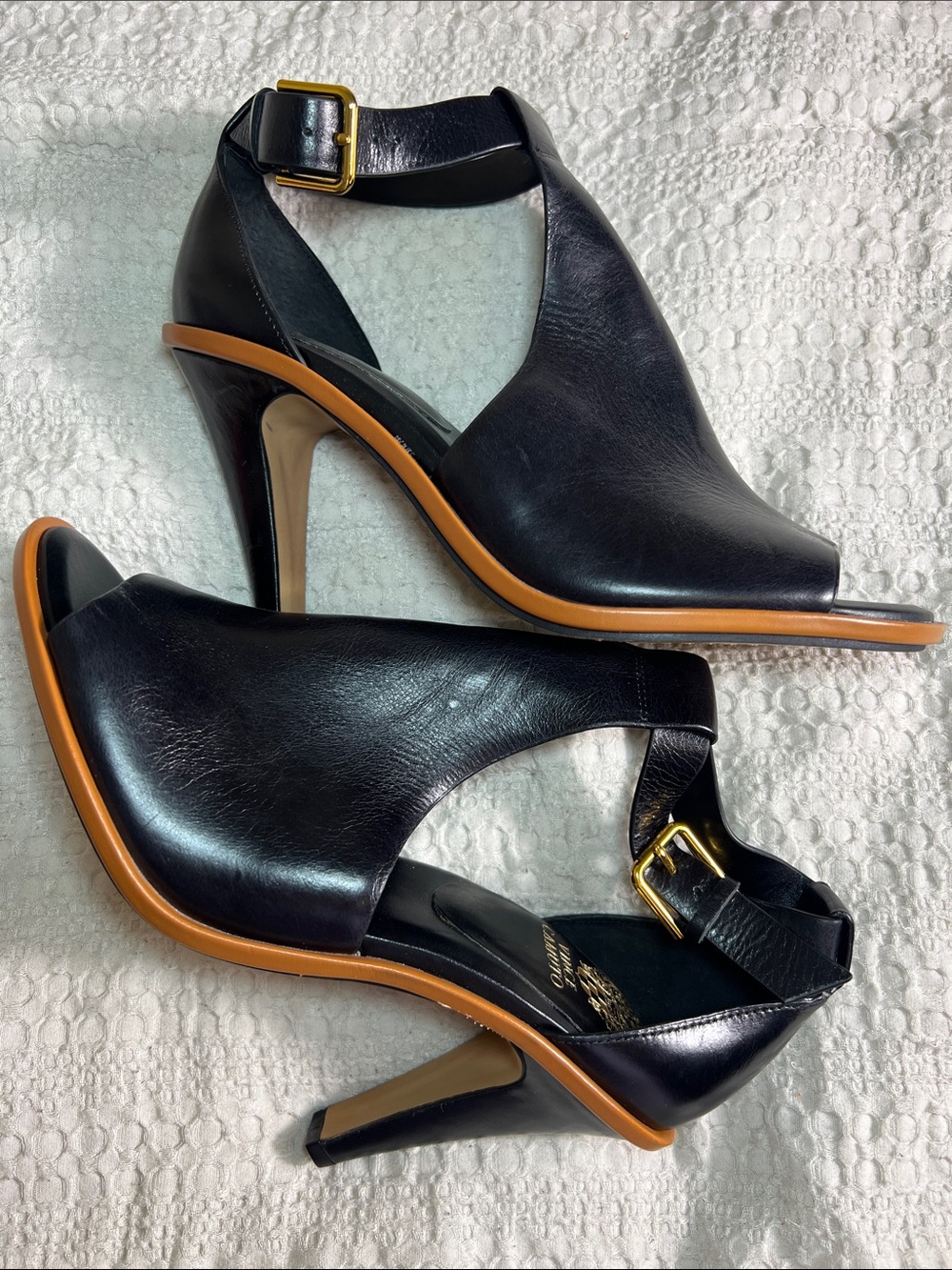 Black Leather Peep-Toe Slingback Heels size 10M - Picture 2 of 11